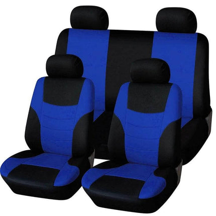Universal Car Seat Cover With Colorful Stitching For Four Seasons - blue and black polyester front and rear seat covers protecting from spills and pet hair