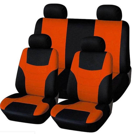 Universal Car Seat Cover With Colorful Stitching For Four Seasons in black and orange polyester protecting front and rear seats