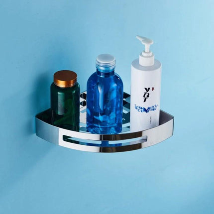 Stainless Steel Soap Holder For Everyday Bathroom Organization mounted corner shelf holding bottles to save counter space