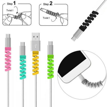 4 Pack Spiral Silicone Data Cable Protective Covers Anti Breakage Winder on assorted cables organizing and preventing fraying for USB and phone cords