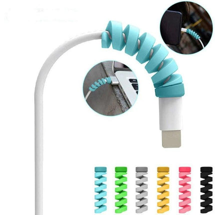 4 Pack Spiral Silicone Data Cable Protective Covers Anti Breakage Winder - turquoise cable saver on white lightning cable, pack of colors