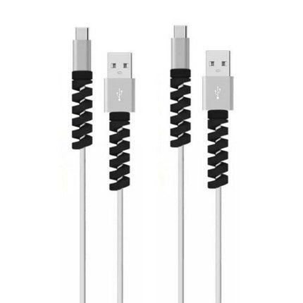 4 Pack Spiral Silicone Data Cable Protective Covers Anti Breakage Winder - black silicone spiral protectors on USB-C and USB-A cables, set of 4