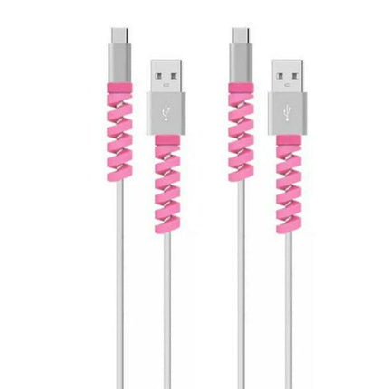 4 Pack Spiral Silicone Data Cable Protective Covers Anti Breakage Winder - pink silicone cable protectors for USB and Type-C cords, portable anti-breakage