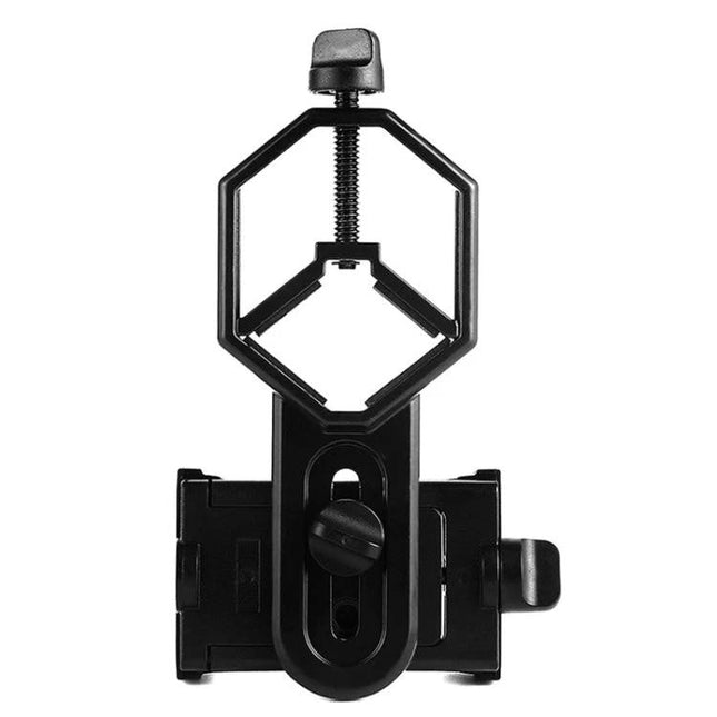 Universal Adjustable Phone Holder for Telescopes and Binoculars - black metal phone adapter for telescope and binocular mounting