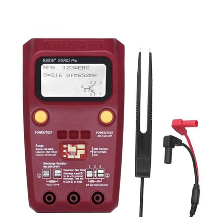 BSIDE Versatile Tester for Electronic Components and Circuits compact red transistor and component tester with probes for hobbyists and technicians