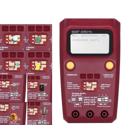 BSIDE Versatile Tester for Electronic Components and Circuits handheld component tester showing display and PCB sample board