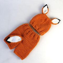 Handmade Wool Knit Fox Set for Baby Photography - Cute Cartoon Hat and Pants