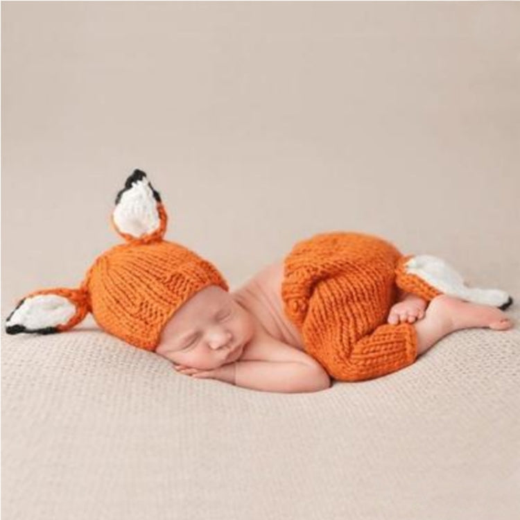 Children Photography Clothing Cartoon Fox Shape Handmade Wool Knit Hat + Pants Set, 0-3月