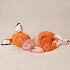 Handmade Wool Knit Fox Set for Baby Photography - Cute Cartoon Hat and Pants