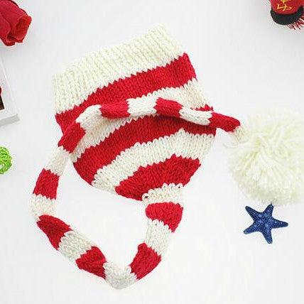 Baby Photography Knit Wool Long Tail Christmas Hat with Stripes for Children