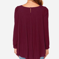 Women's Long-Sleeve Chiffon Blouse with Round Neck and Slim Fit