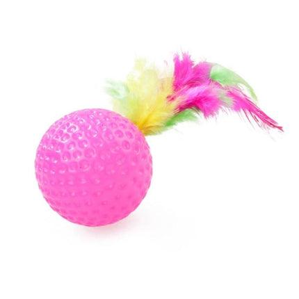 Fun Cat Toy Set for Daily Play and Bonding at Home - pink textured ball with colorful feather tail for interactive chasing