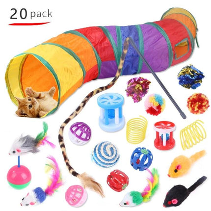 Fun Cat Toy Set for Daily Play and Bonding at Home — colorful tunnel, balls, mice, feathered sticks and interactive toys for active indoor play