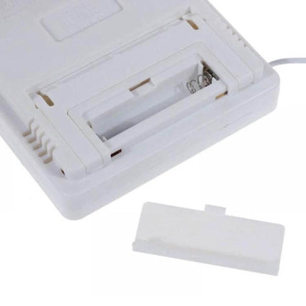 Indoor Outdoor Thermometer With Humidity Sensor For Home back view showing battery compartment and removable cover