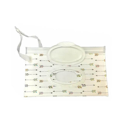 Portable Wet Wipe Pouch 22.3x13.5 cm Slim EVA Everyday Use - slim arrow-print refillable wipe case with resealable lid and strap
