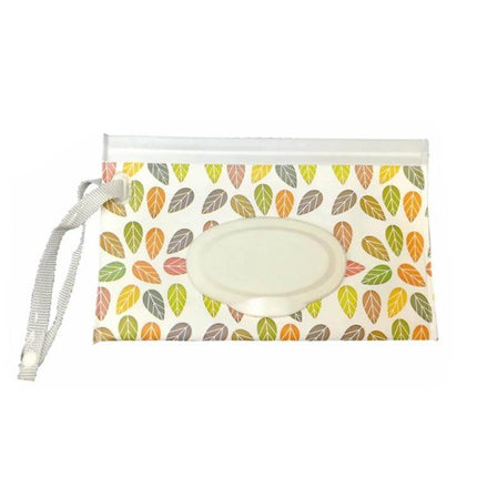 Portable Wet Wipe Pouch 22.3x13.5 cm Slim EVA Everyday Use - slim leaf print pouch with resealable lid and wrist strap
