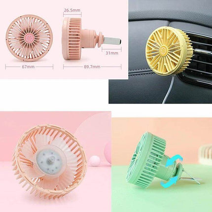 Car Vent Fan With USB LED Lamp For Personal Comfort compact USB-powered vent fan mounted on car air vent with built-in LED light