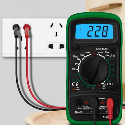 Handheld Digital Multimeter for Voltage and Current Testing measuring 228V on LCD for home DIY and technician use