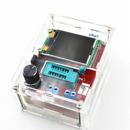 Portable Transistor and Frequency Tester for Electronic Circuits in clear acrylic case with 160x128 LCD, rotary knob and ZIF socket for component testing