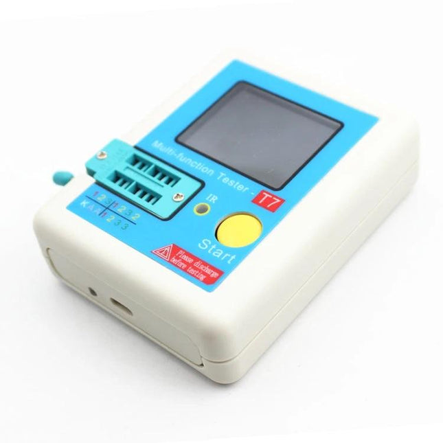 Handheld Multifunctional Tester for Electronic Components and Transistors - compact T7 device with display and socket for testing transistors, diodes, capacitors