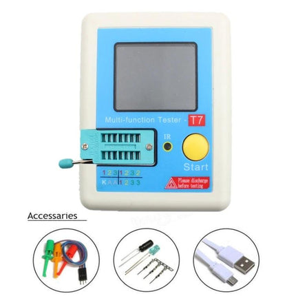 Handheld Multifunctional Tester for Electronic Components and Transistors - compact T7 device with LCD, ZIF socket and accessories