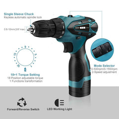 HILDA Mini Cordless Electric Drill and Screwdriver with Lithium Battery - Compact Power Tool, EU Plug