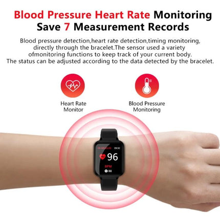 Daily Companion Smart Watch for Health and Activity Tracking showing heart rate 96 BPM and blood pressure monitoring on wrist