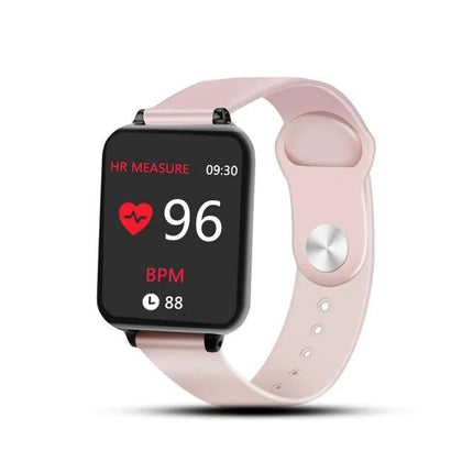Daily Companion Smart Watch for Health and Activity Tracking showing heart rate 96 BPM on a pink band, Bluetooth-enabled daily fitness and sleep monitor