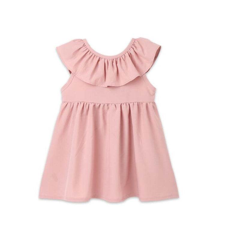 Summer Girls Cotton Sleeveless Backless Bow-knot Pleated Dress