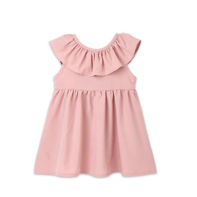 Girls' Summer Cotton Sleeveless Backless Dress with Bow-knot and Pleats