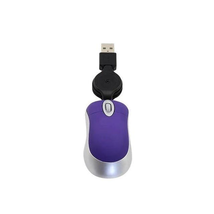 Portable Mini Computer Mouse with Retractable Cable - compact purple wired USB mouse with retractable cable for travel and laptop use