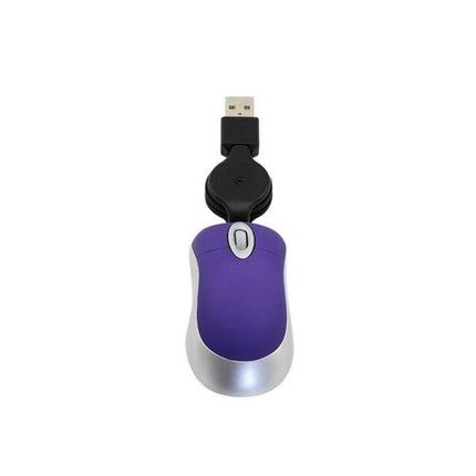 Portable Mini Computer Mouse with Retractable Cable - compact purple wired USB mouse with retractable cable for travel and laptop use