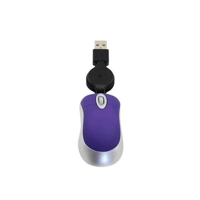 Portable Mini Computer Mouse with Retractable Cable - compact purple wired USB mouse with retractable cable for travel and laptop use