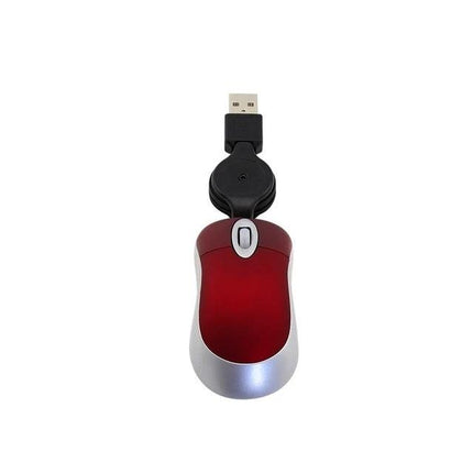 Portable Mini Computer Mouse with Retractable Cable - compact red wired USB mouse with retractable cable for travel, students, and tight laptop spaces