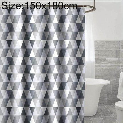 Bathroom Shower Curtain, Waterproof Polyester, Moldproof, 180x200 cm - Geometric grayscale triangle pattern in modern family bathroom