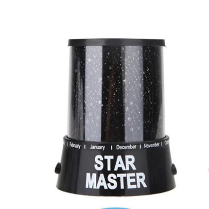 Starry Sky LED Night Light for Cozy Bedroom Evenings projecting starry sky pattern on ceiling, compact black Star Master design