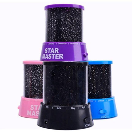 Starry Sky LED Night Light for Cozy Bedroom Evenings - compact star projector lamp showing purple, pink, blue and black Star Master units projecting starry ceiling patterns