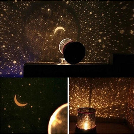 Starry Sky LED Night Light for Cozy Bedroom Evenings projecting moon and stars pattern on bedroom ceiling for relaxing ambient lighting
