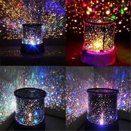 Starry Sky LED Night Light for Cozy Bedroom Evenings projecting colorful star pattern on ceiling for relaxing ambient bedside lighting