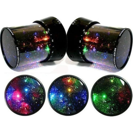 Starry Sky LED Night Light for Cozy Bedroom Evenings projecting colorful starry galaxy pattern on ceiling, compact ambient sleep lamp