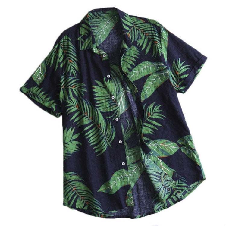 Camisa informal de algodón con estampado de vacaciones en la playa para hombre