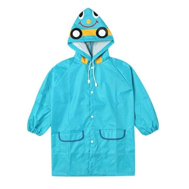 Waterproof Kids Rain Coat with Cute Animal Design for Outdoor Play - blue poncho-style polyester raincoat with hood and animal face