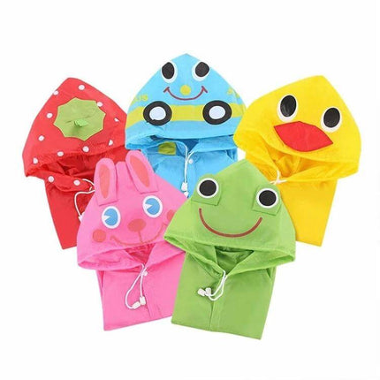 Waterproof Kids Rain Coat with Cute Animal Design for Outdoor Play - colorful poncho styles (frog, duck, bunny, car, strawberry)