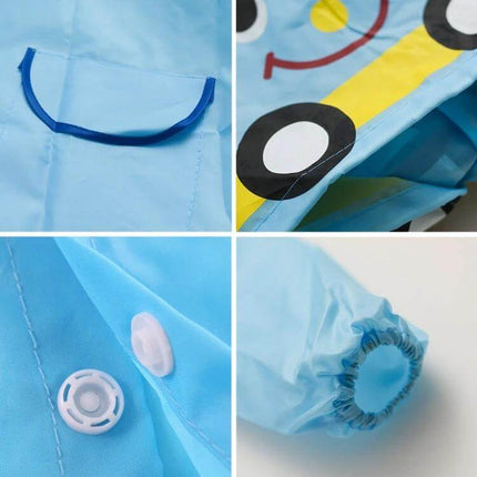 Waterproof Kids Rain Coat with Cute Animal Design for Outdoor Play - Blue Polyester Poncho With Animal Print, Snap Closure And Elastic Cuffs