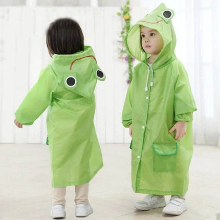 Waterproof Kids Rain Coat with Cute Animal Design for Outdoor Play - Green frog poncho-style polyester raincoat for toddlers