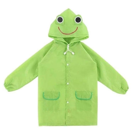 Waterproof Kids Rain Coat with Cute Animal Design for Outdoor Play green frog hooded poncho-style polyester raincoat