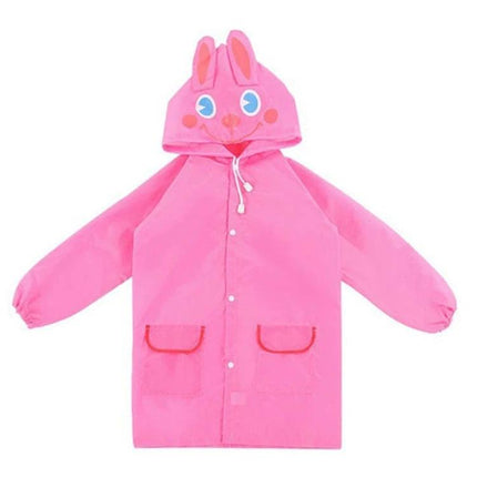 Waterproof Kids Rain Coat with Cute Animal Design for Outdoor Play - Pink bunny poncho hooded polyester raincoat for kids