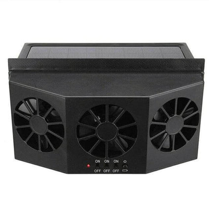 Solar Car Radiator Ventilation Fan for Odor Control - black rectangular plastic unit with solar panel and three high-speed fans (32-fan array)