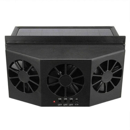 Solar Car Radiator Ventilation Fan for Odor Control - black rectangular 32-fan solar-powered car ventilation unit with adjustable solar panel