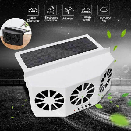 Solar Car Radiator Ventilation Fan for Odor Control plastic rectangular unit with 32 fans and solar panel for vehicle air circulation